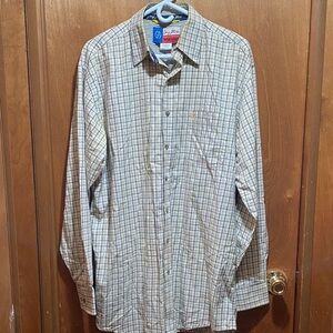 Vintage Wrangler George Strait Cream, Yellow and Blue Plaid Shirt